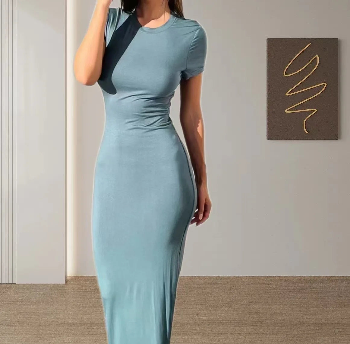 Elegant Floor-Length Women's Dress in Polyester Blend