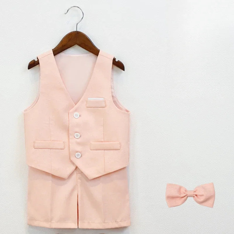 Boys Elegant Formal Vest Shorts Suit Set for Summer Events