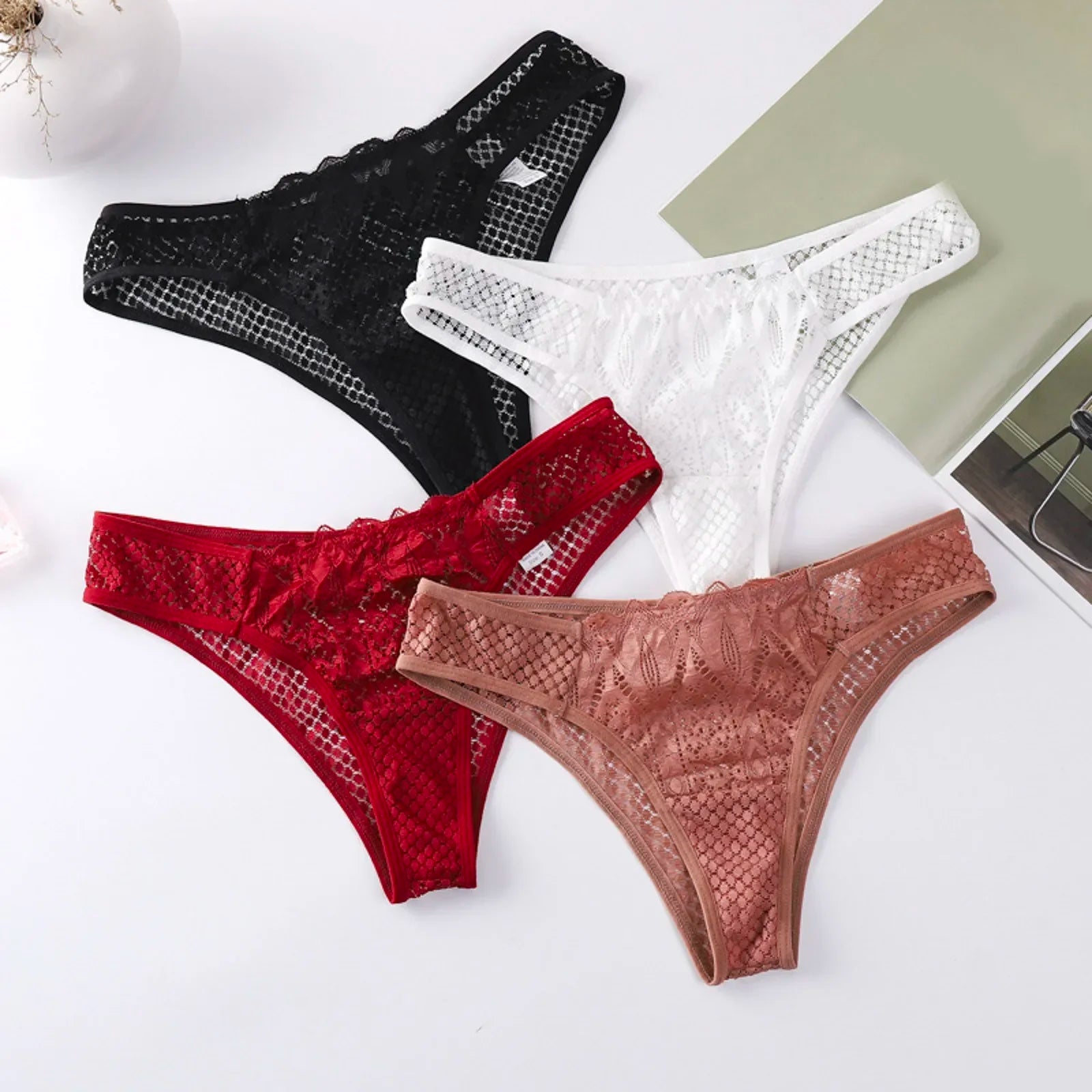 Lace Mesh Hook Briefs for Women Low Waist Seamless Underpants