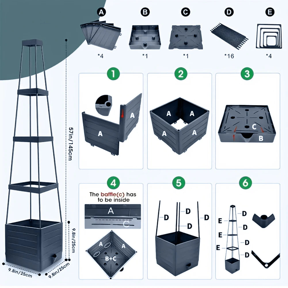 4 Tier Plastic Planter Stake Tower for Climbing Plants