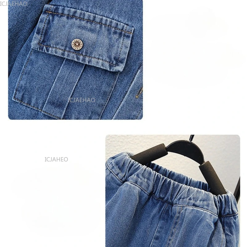 Trendy Boys Denim Set Cotton Jacket and Pants Outfit