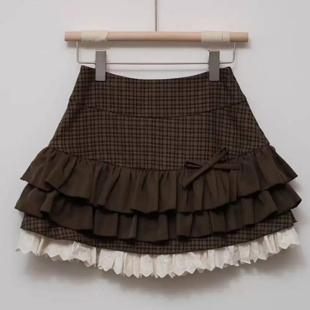 Japanese Y2k Ruffled Plaid Skirt for Women in Casual Style