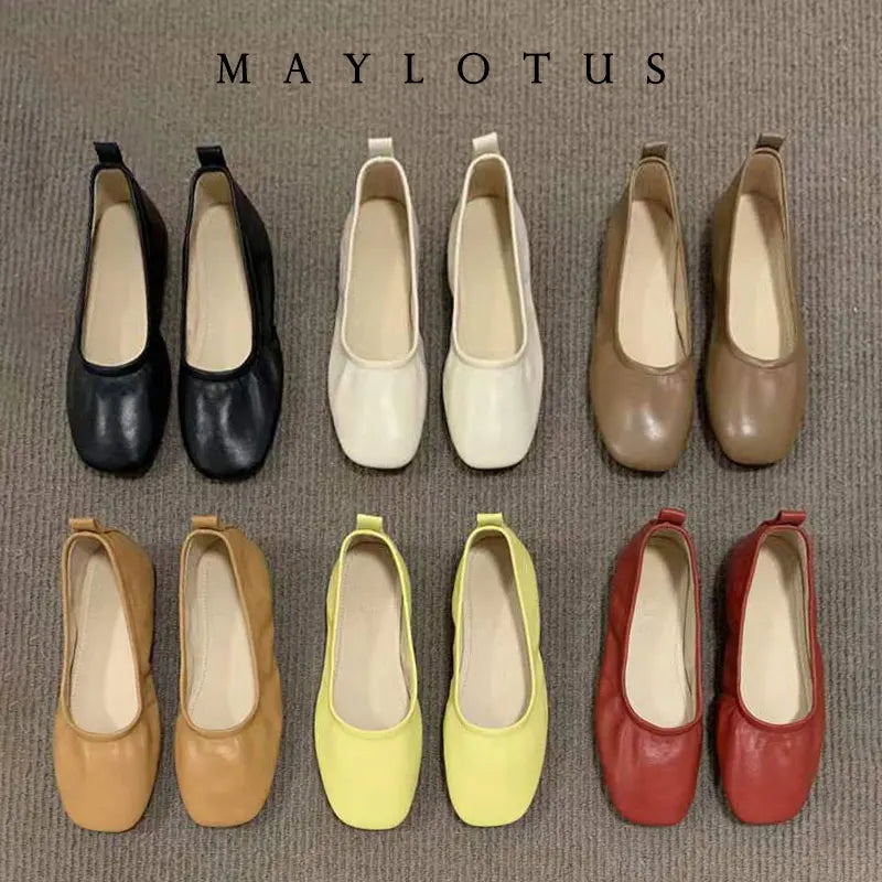 Women Shoes Brand Designer  Ballet Flats Woman Round Toe Japanned Leather Flats Vintage Narrow Band Loafers