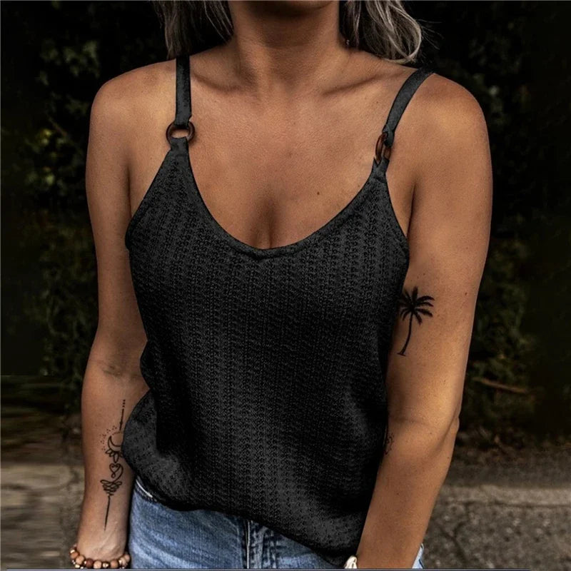 Trendy Women's Solid Color V-Neck Sleeveless Tank Top