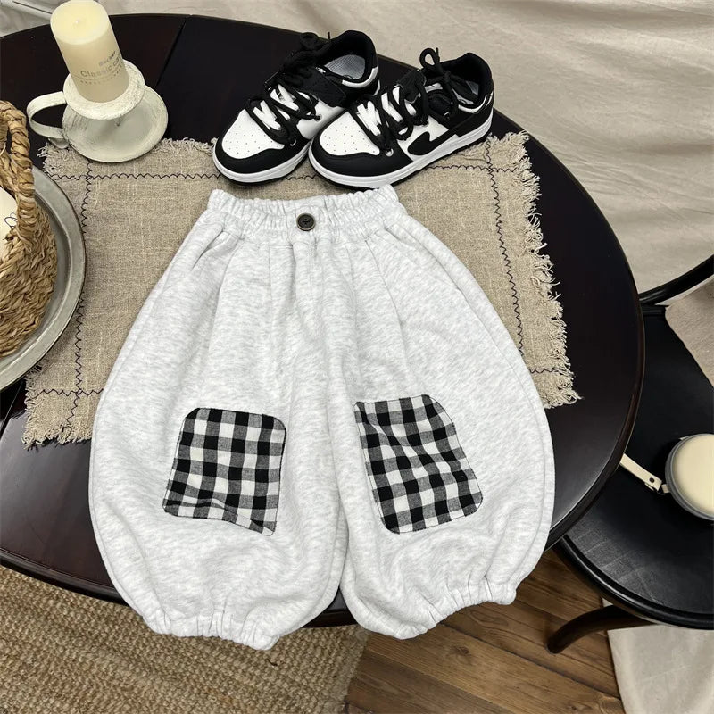 Boys' Casual Harem Pants in Plaid for Autumn Wear