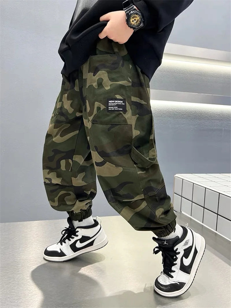 Boys Camouflage Cargo Pants for Big Kids in Cotton Blend