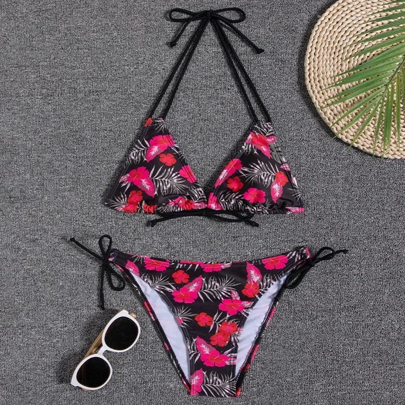 Floral Print Push Up Bikini Set for Women in Polyester Blend