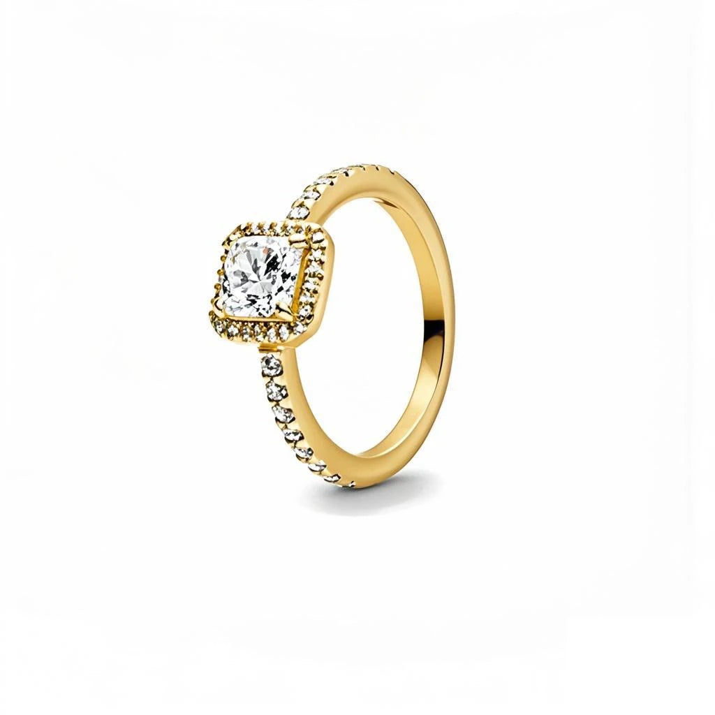 925 Silver Zircon Ring for Women - 18K Gold Plated Heart Design