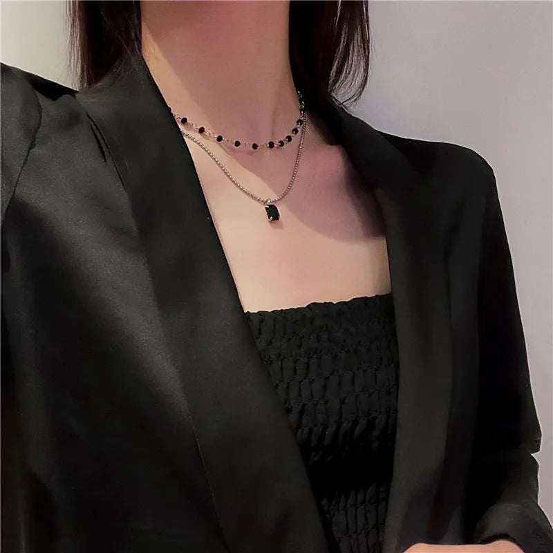 Silver Double Layer Geometric Choker Necklace for Women
