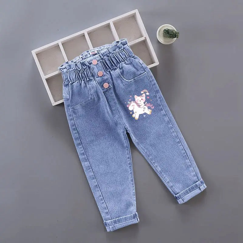 Girls Denim Pencil Pants with Elastic Waist for Casual Wear