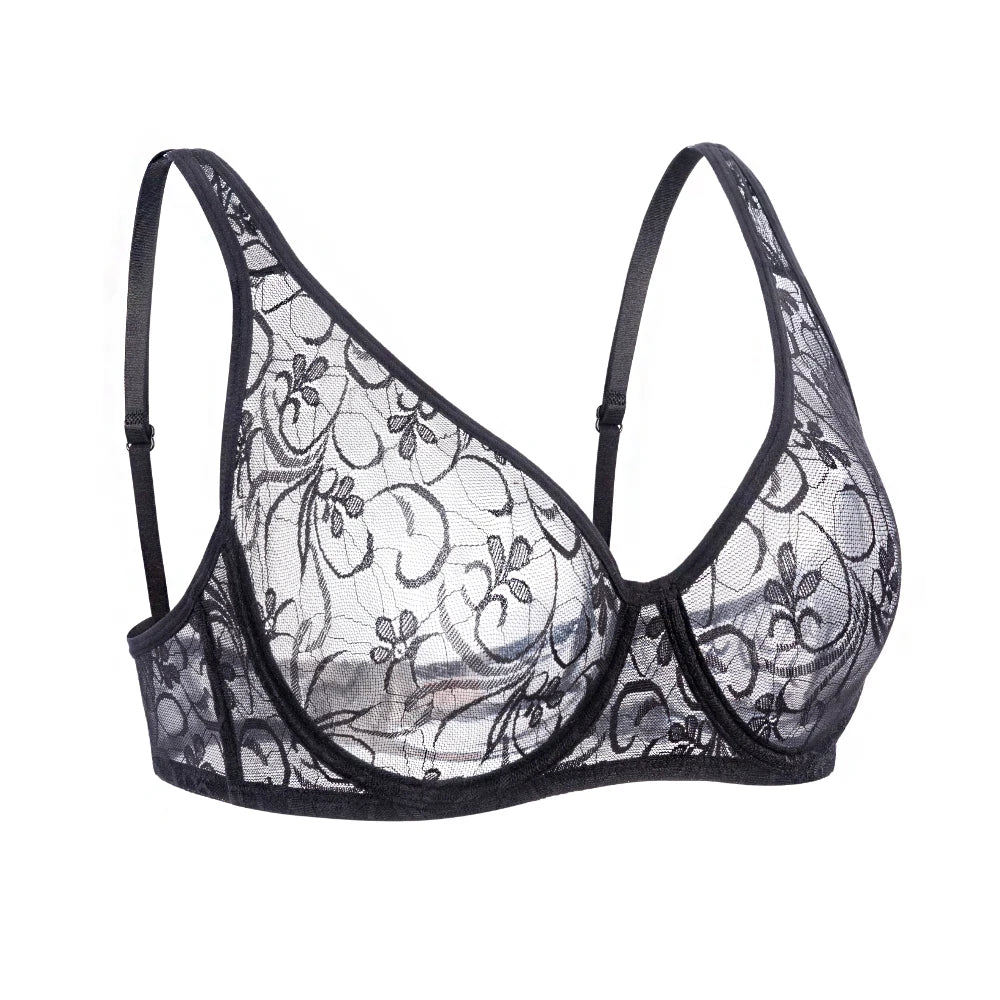 Lace Underwire Bra for Women with Embroidery and Hollow Out Design