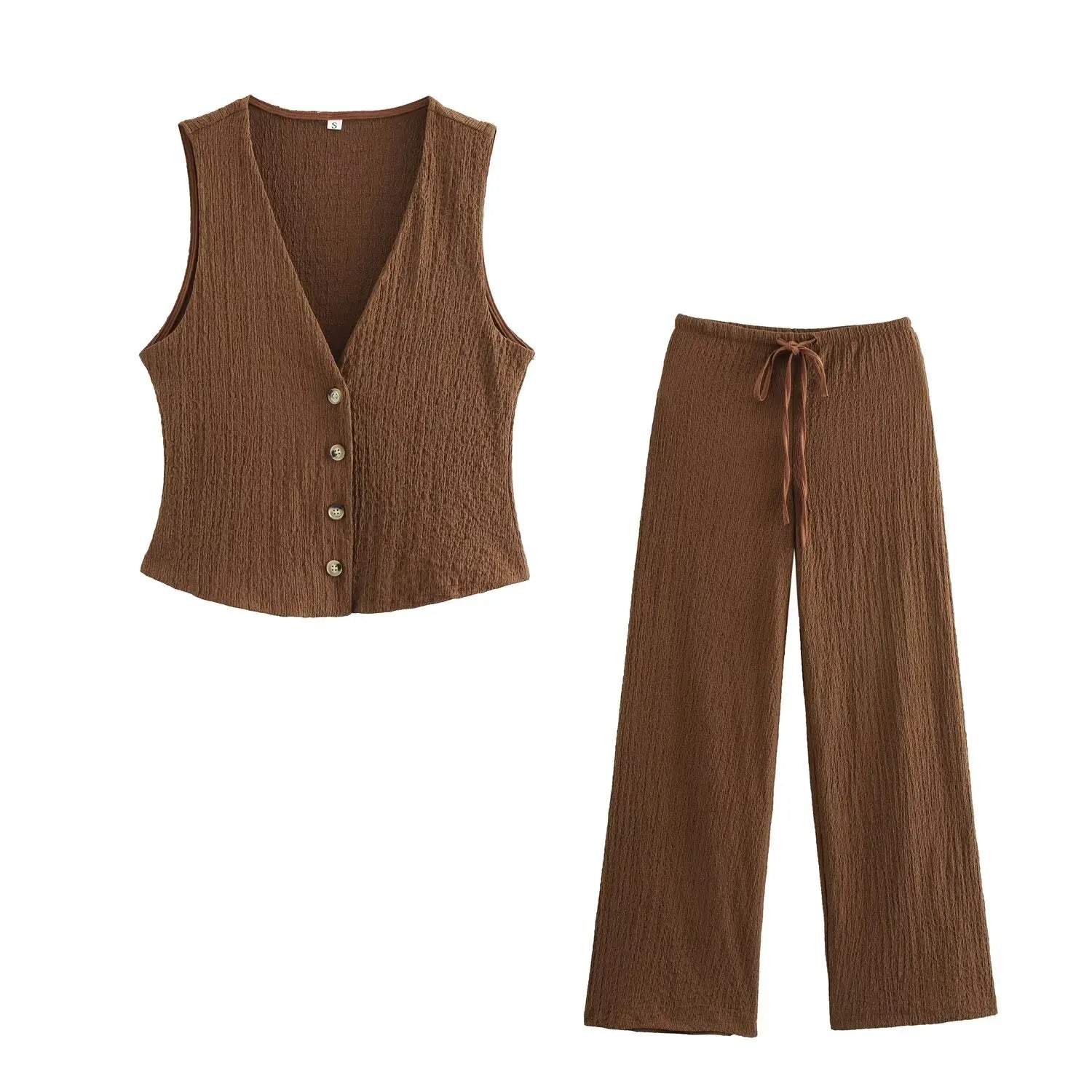 Chic DUOPERI Women Textured 2 Piece Office Set with Vest and Trousers