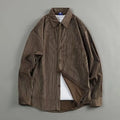 Retro Japanese Style Casual Loose Fit Corduroy Color Block Striped Long Sleeve Men's Shirt Autumn New Arrival Fashion Top