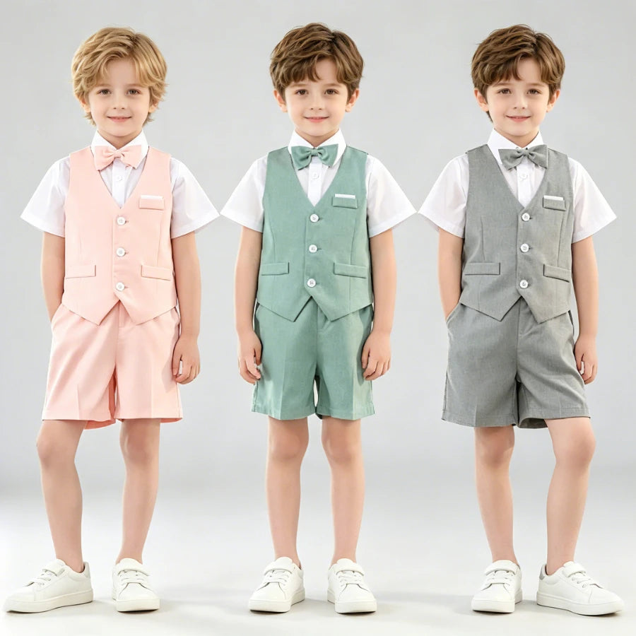 Boys Elegant Formal Vest Shorts Suit Set for Summer Events