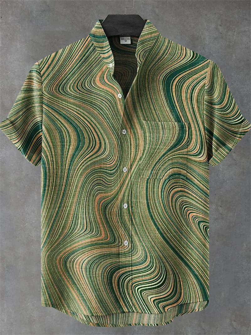 New Vintage Style Men's Linen Short Sleeve Shirt Flower Top Fashion Casual Holiday Fashion Men's Printed Shirt