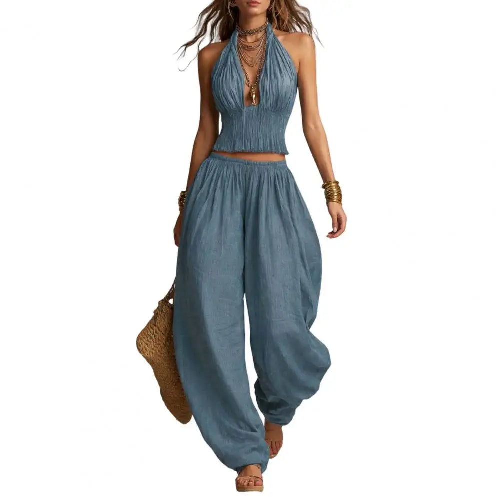 Chic Halter Neck Two-Piece Summer Suit for Women