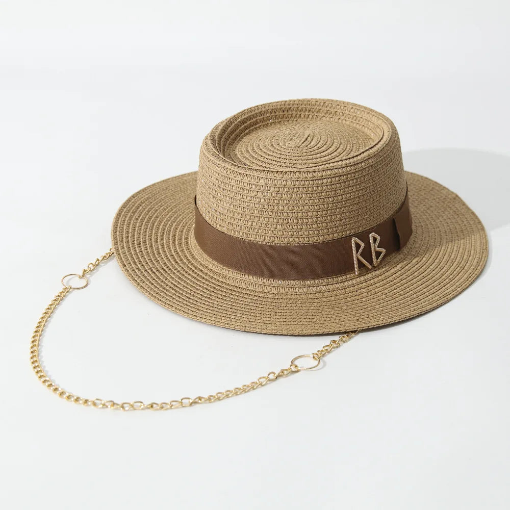 Elegant Women's Straw Sun Hat with Ribbon for Parties