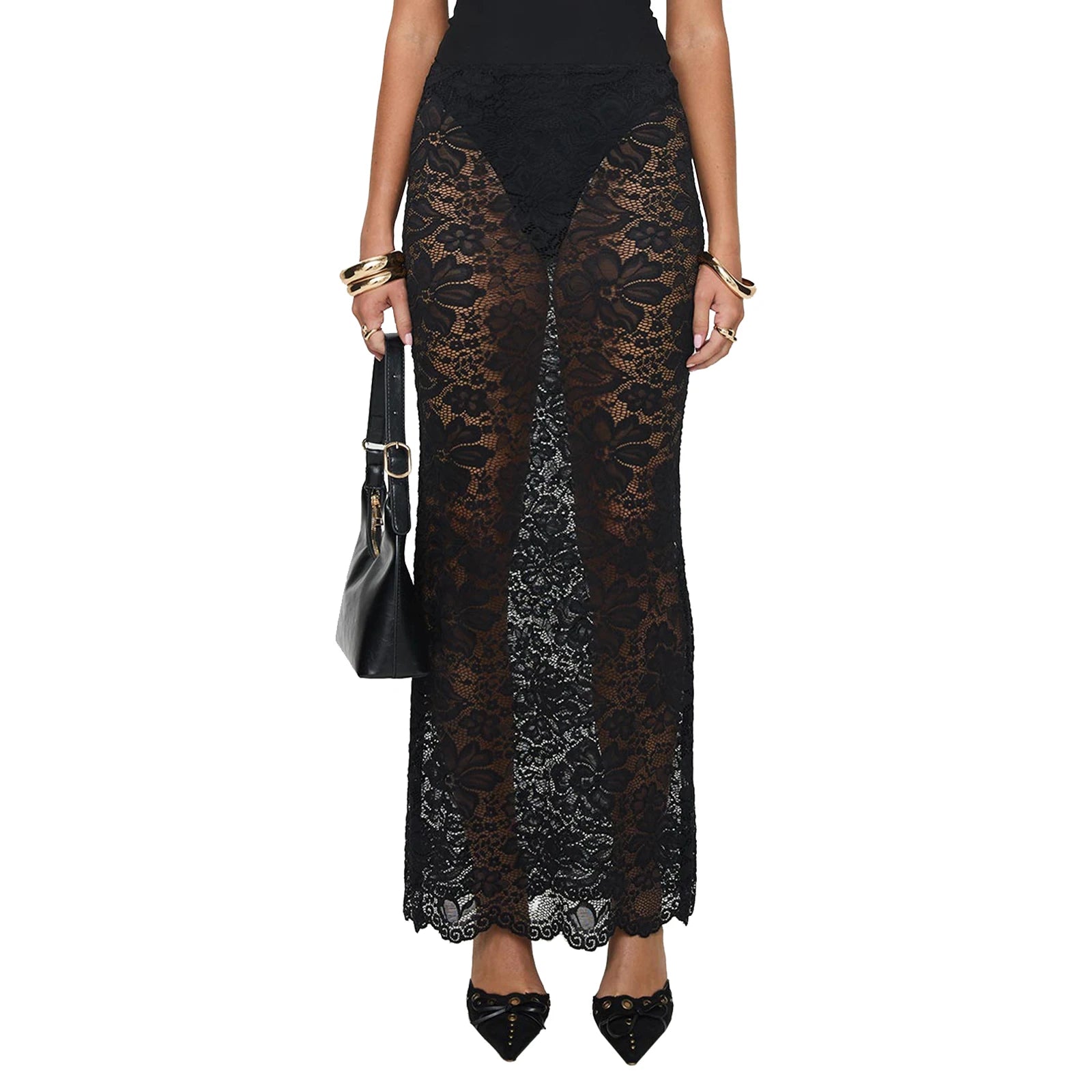 Elegant Women's Ankle-Length Lace Floral Skinny Skirt