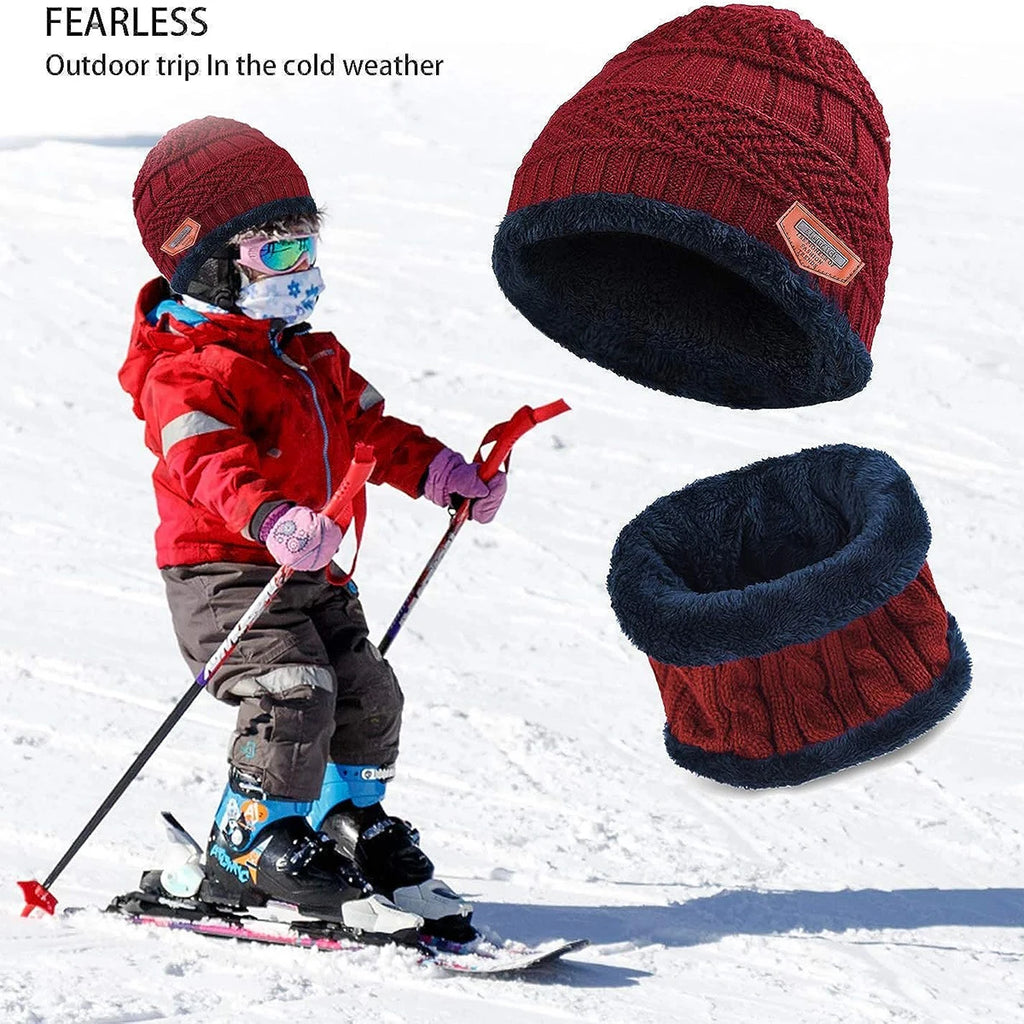 Kids Knitted Hat Scarf Set for 4-6 Years Unisex Polyester