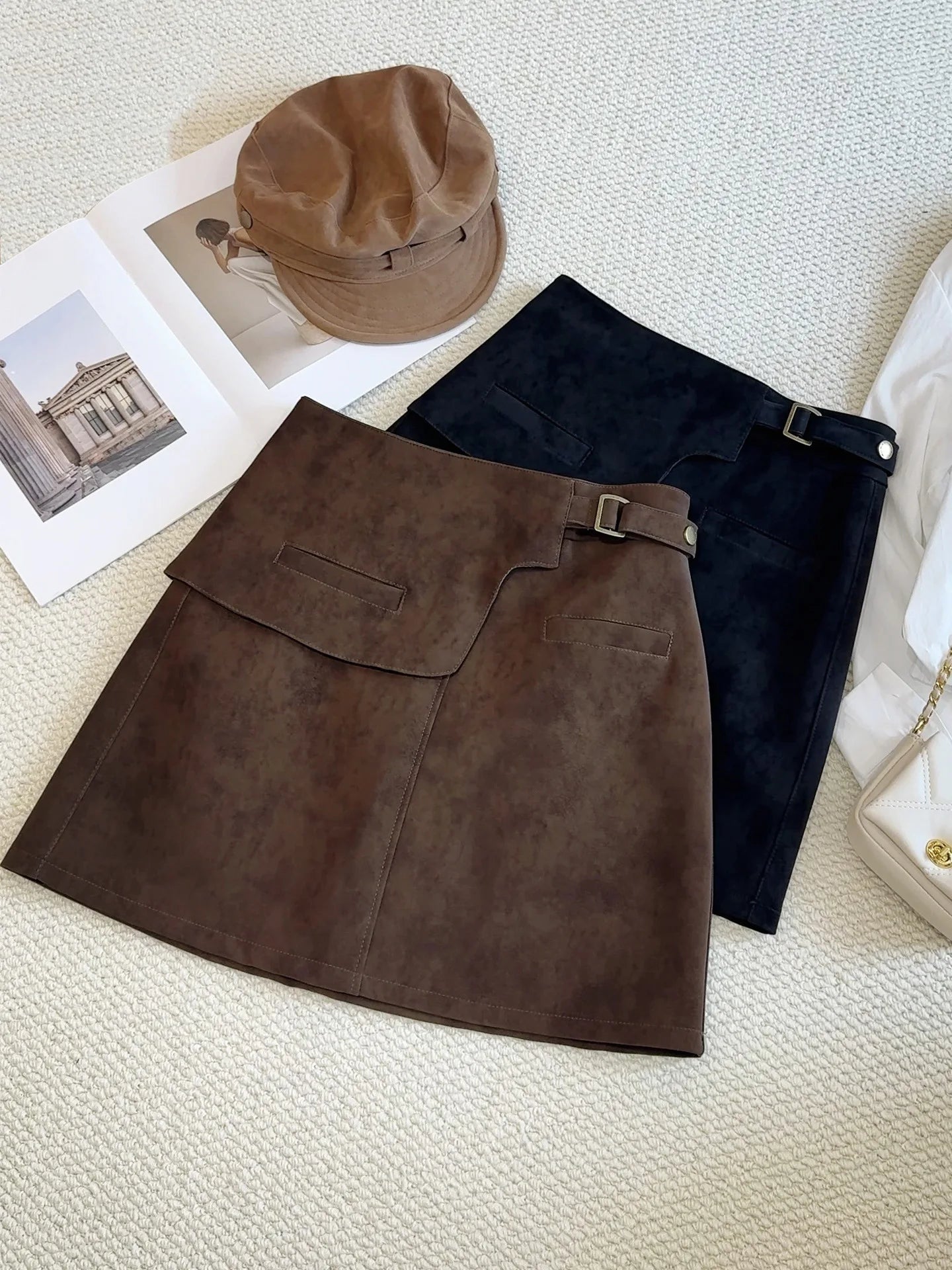 Suede Mini Skirt for Women - Casual A-Line Style