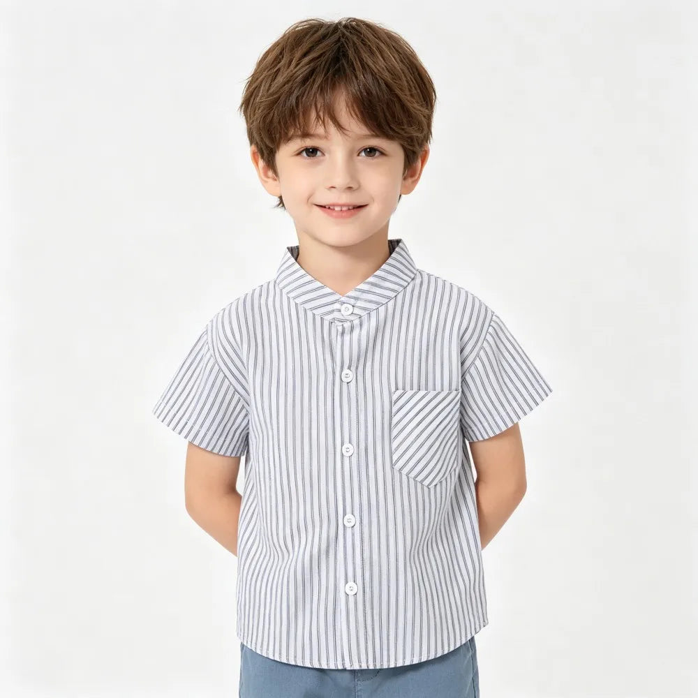 Boys Cotton Short Sleeve Dress Shirt Blouse for Summer