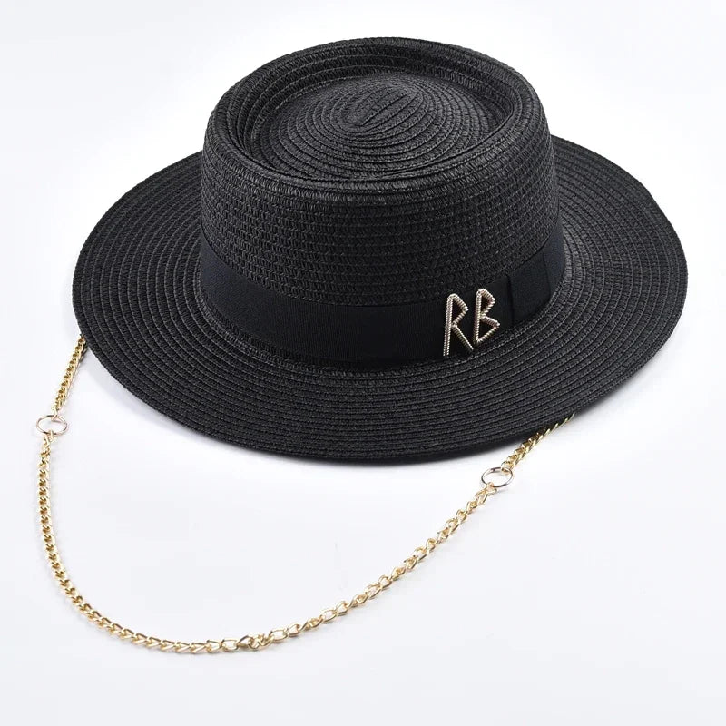 Elegant Women's Straw Sun Hat with Ribbon for Parties