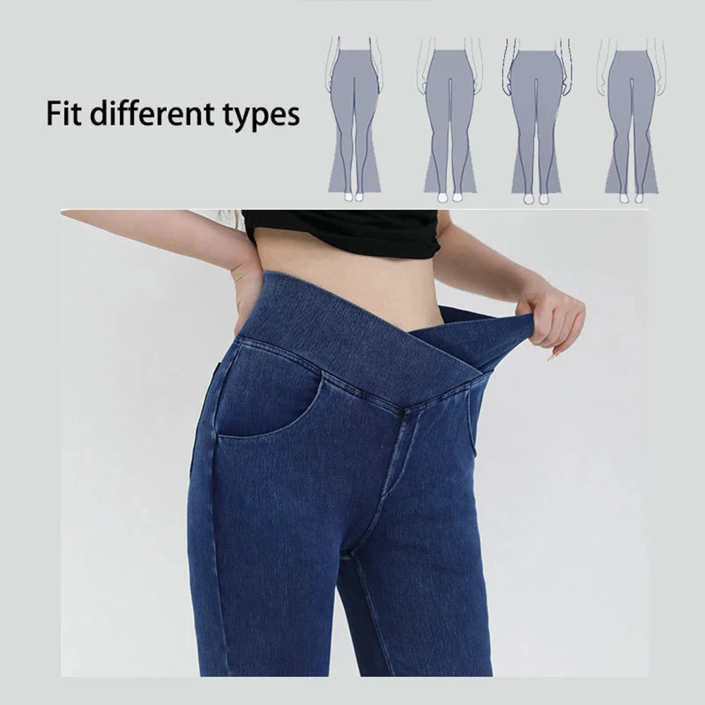 Flared Yoga Jeans for Women with Elastic Waist Design
