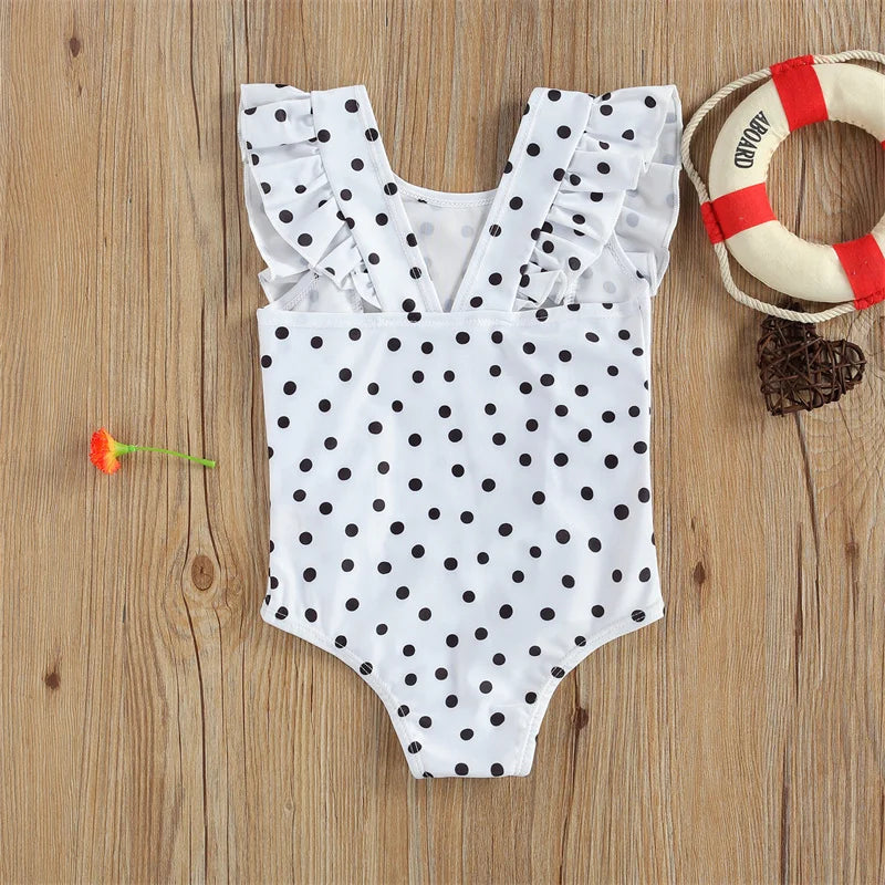 Stylish Black and White Polka Dot Swimsuit for Toddler Girls