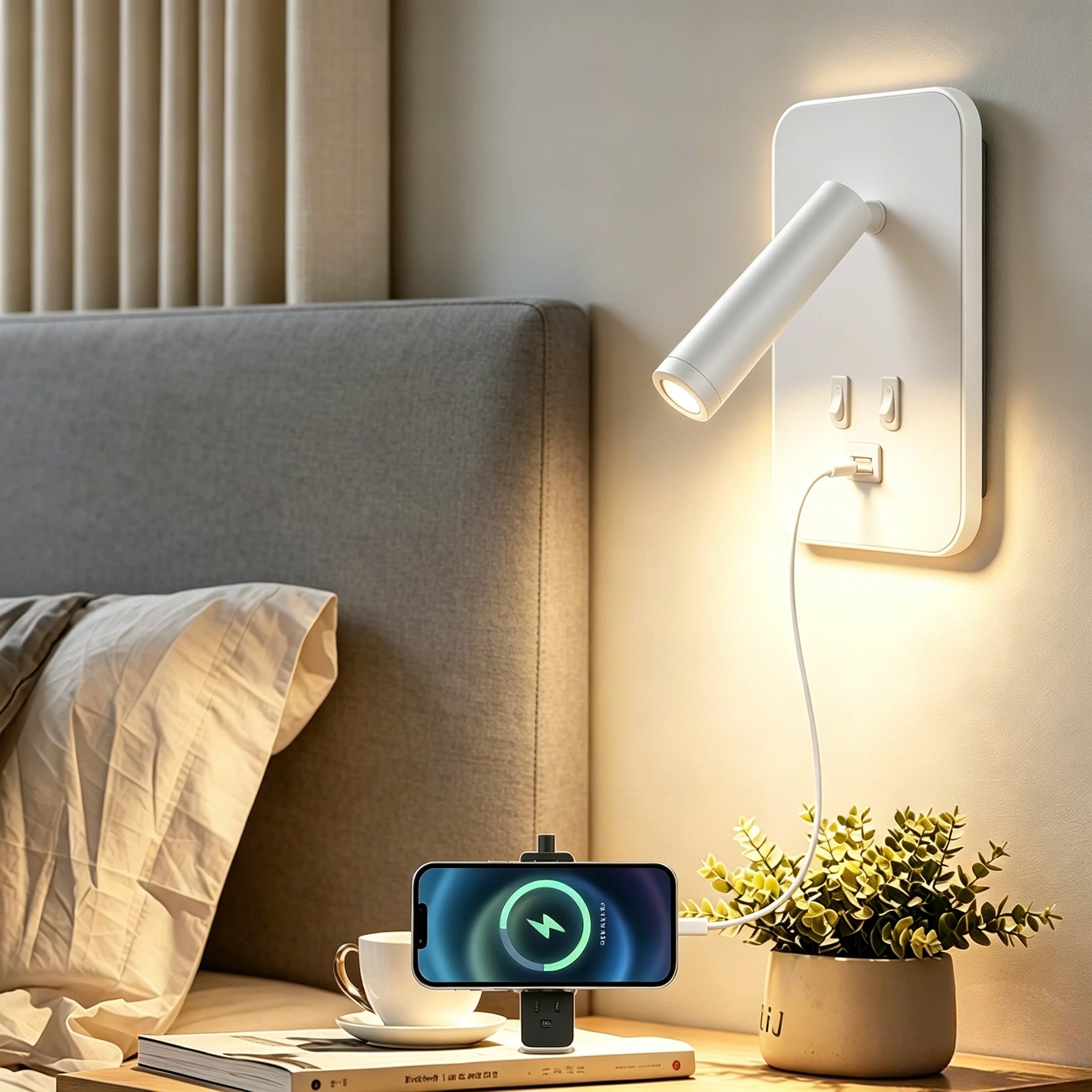 Modern LED Wall Lamp for Bedroom Reading in Black Plastic
