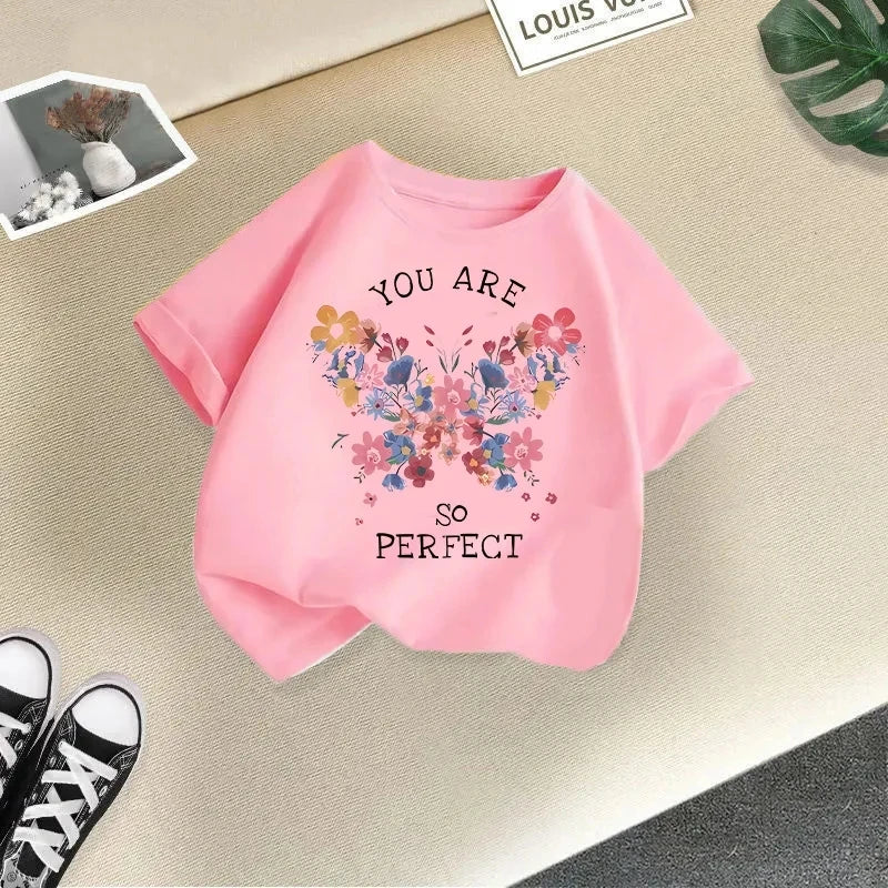Girls Summer Short Sleeve T-shirt in Cartoon Style