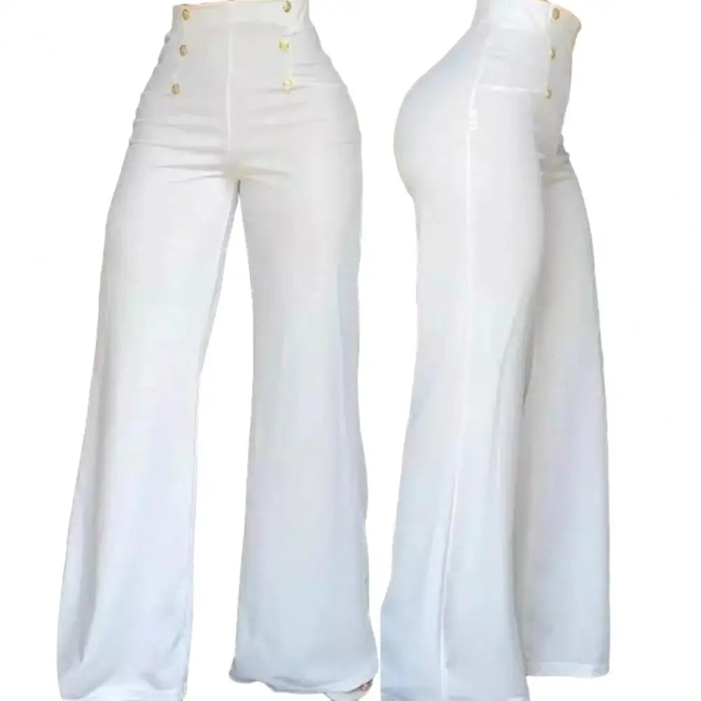 High Waist Straight Leg Women Pants with Double-Breasted Design