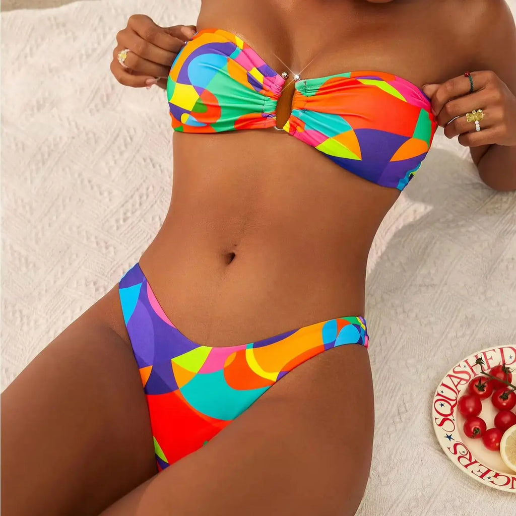 ZTVitality Sexy Print Bandeau Bikini Set for Women