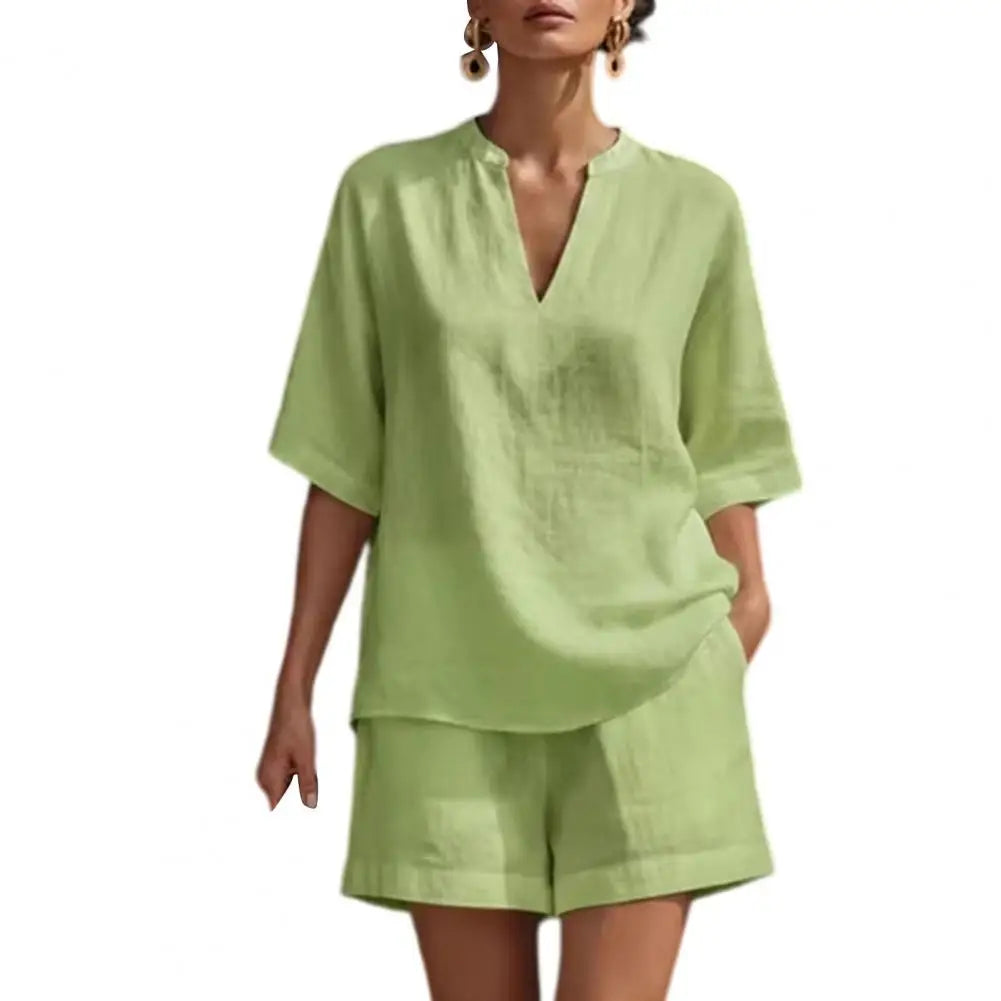 MALEY LifeStyle Summer Women's V Neck Pullover Top and Shorts