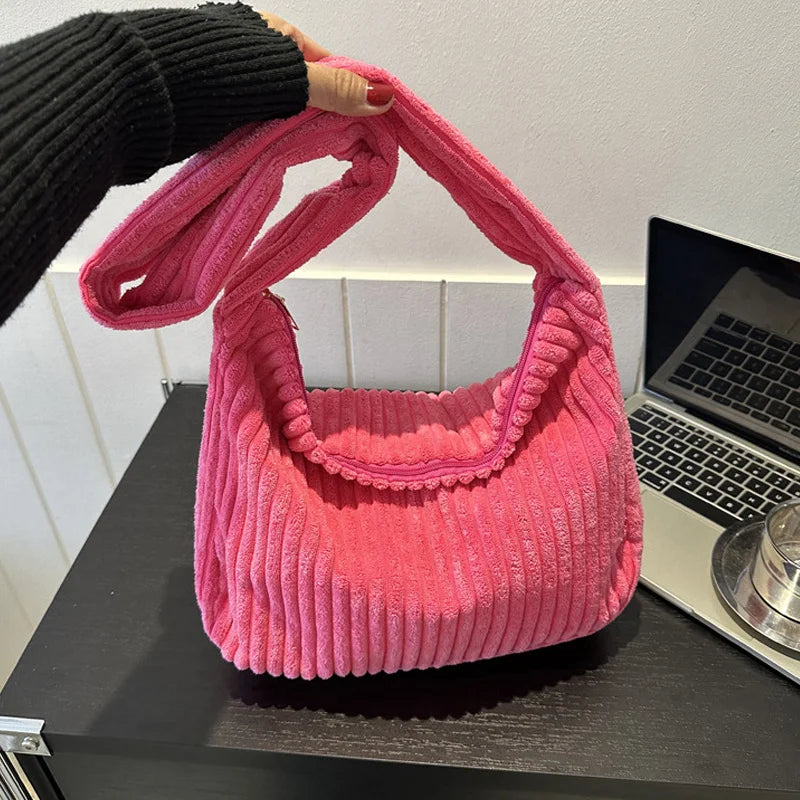 Corduroy Winter Tote Bag for Women Stylish Shoulder Bag