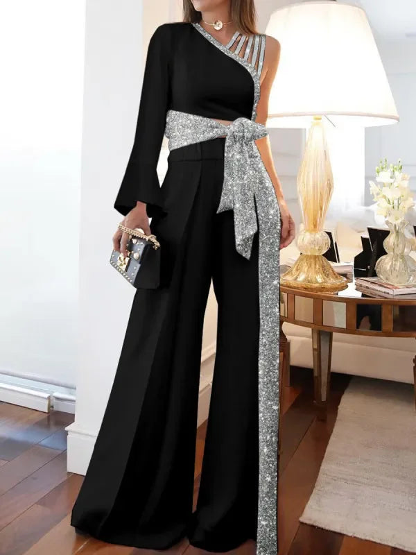 Plus-Size Off-the-Shoulder Sequin Set for Women