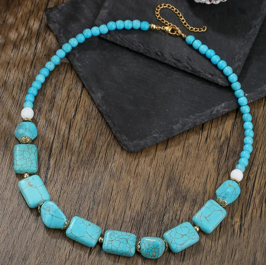 Elegant Turquoise Beaded Necklace for Women with Teardrop Pendant