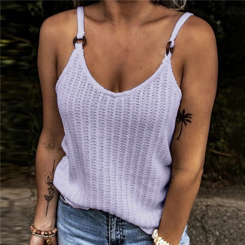 Trendy Women's Solid Color V-Neck Sleeveless Tank Top