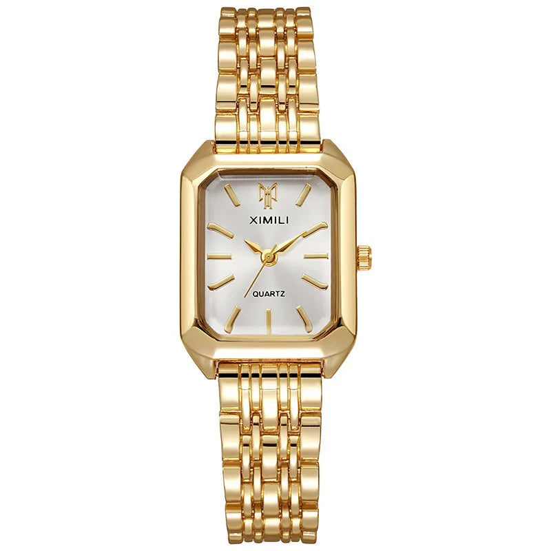 Luxury Gold Plated Quartz Watch for Women with Stainless Steel Band