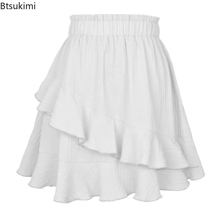 Stylish High Waist Ruffle Skirt for Women in Solid Colors
