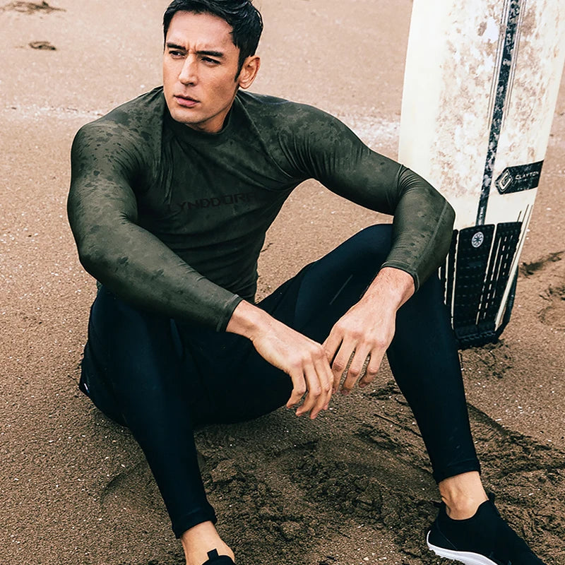 New Men Swimming T-shirt Swimsuit Beach UV Protection Rash Guard Diving Swimwear Long Sleeve Surfing Suit Surf Clothes Rashguard