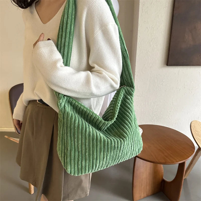 Corduroy Winter Tote Bag for Women Stylish Shoulder Bag