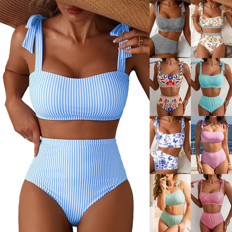 Striped High Waisted Bikini Set for Women by MALEY LifeStyle