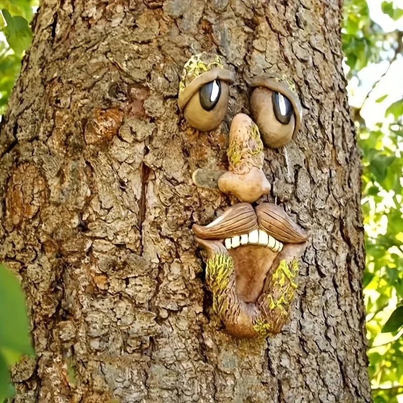 Rustic Resin Tree Face Ornaments for Creative Garden Decor