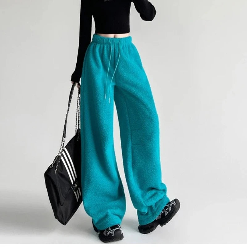 Women's High-Waist Wide-Leg Pants in Double-Sided Fleece
