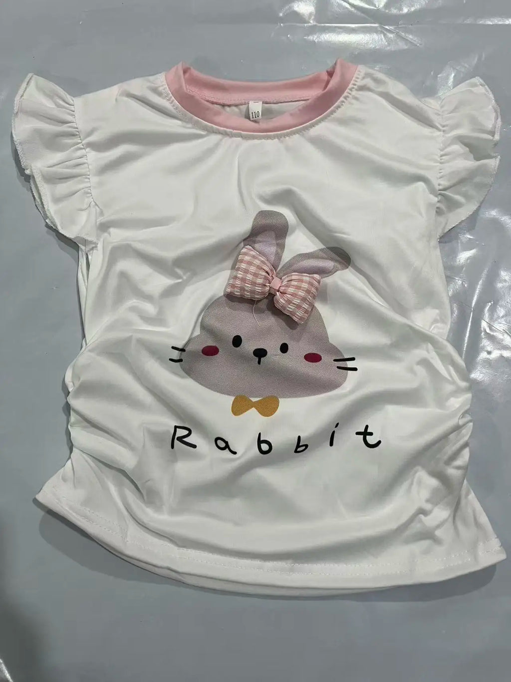 Cute Cartoon Summer Short-Sleeve Tops for Girls in Blue and Pink