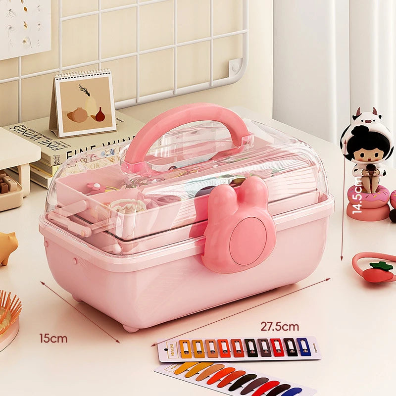 Cute Pink 3 Layer Jewelry Storage Box for Girls Accessories