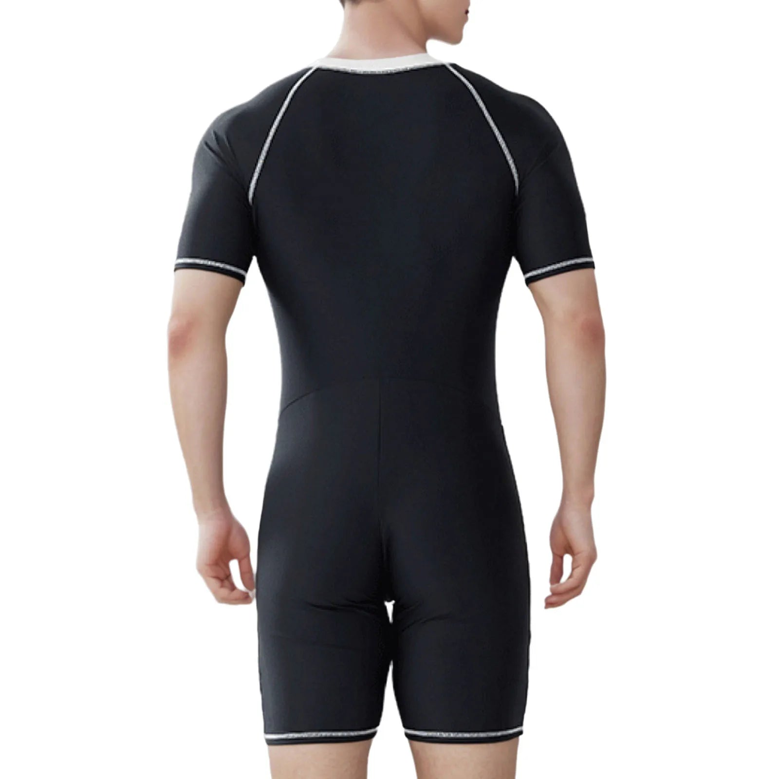 Mens One-Piece Swim Leotard with Front Zipper for Beachwear