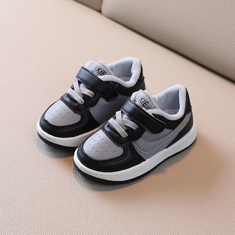 Boys White Black Yellow PU Sneakers for Autumn Winter