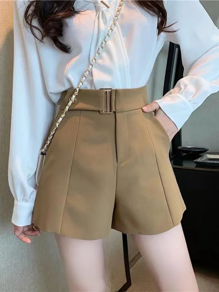 Goghvinci Elegant High Waist Women Shorts in Apricot and Khaki