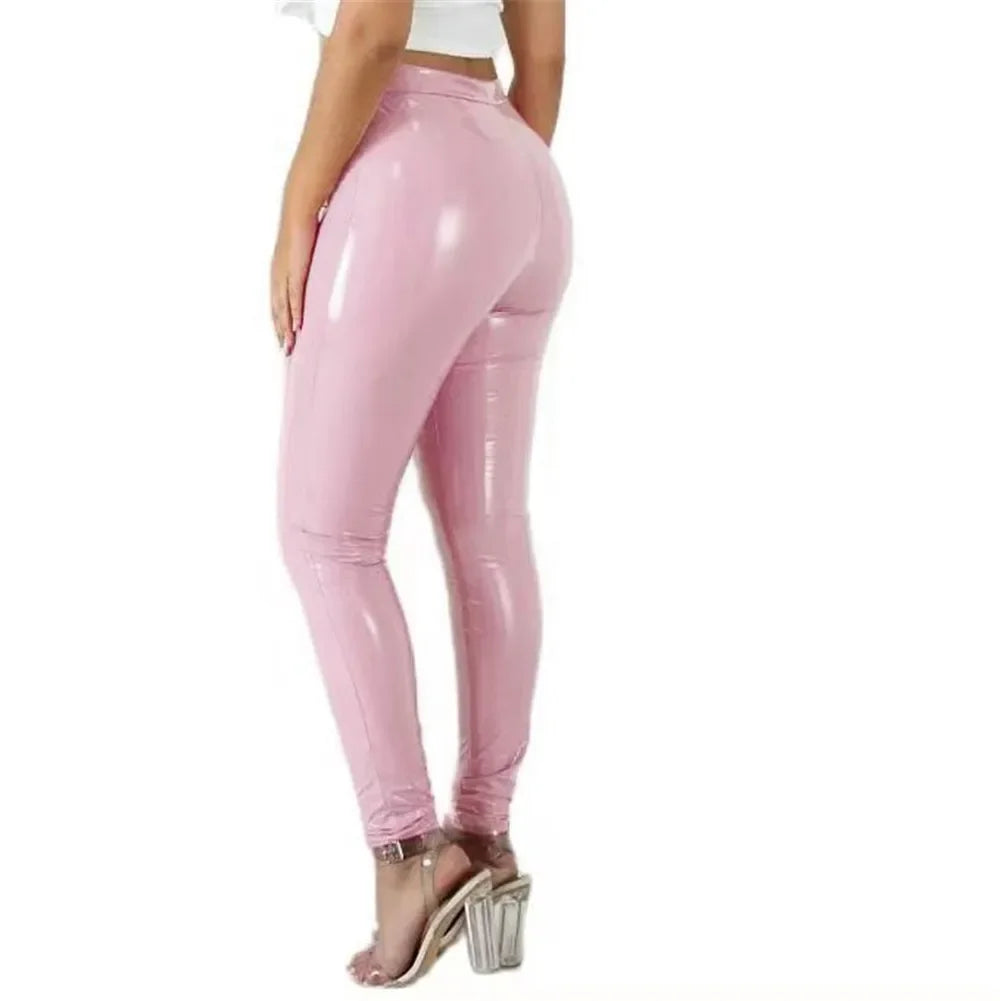 High Waist Faux Leather Skinny Leggings for Women